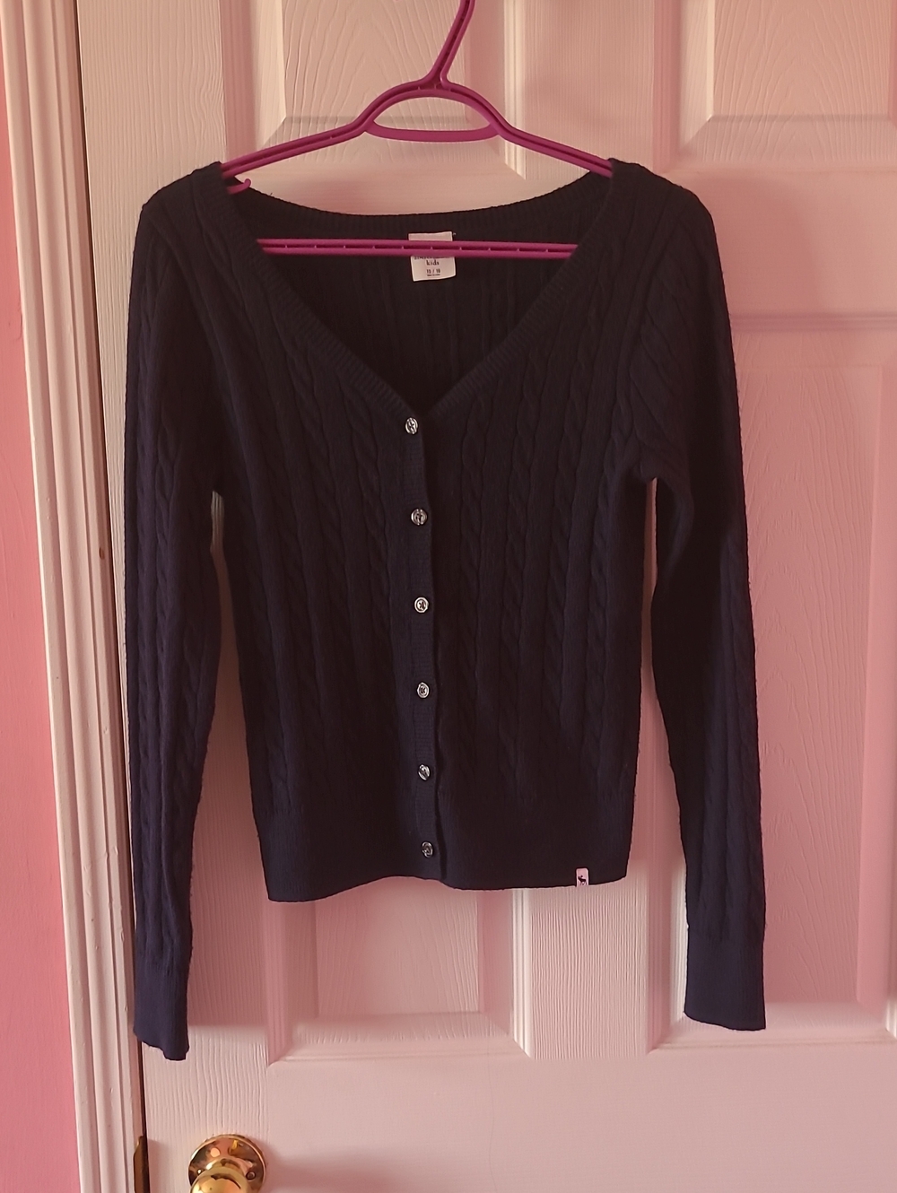 abercrombie kids Navy Cable V-Neck Button Cardigan